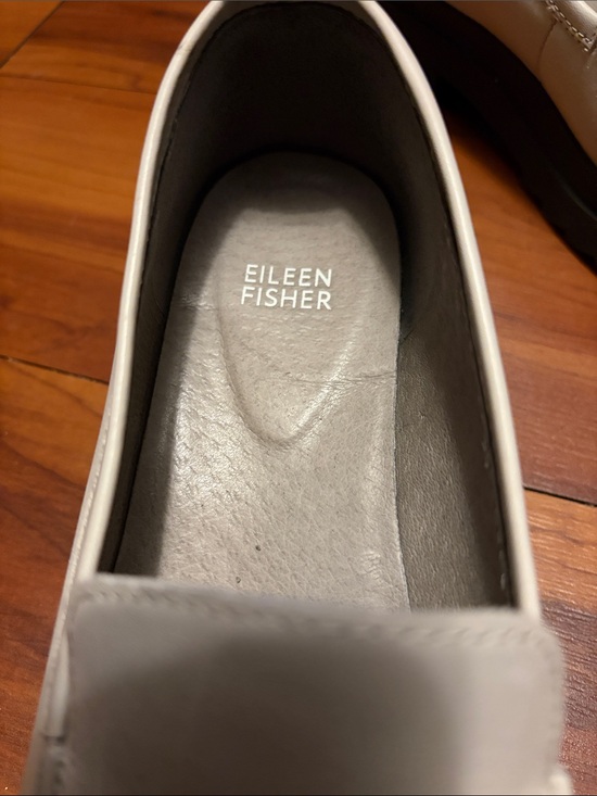 Eileen Fisher White Leather Slip-On Loafers with Black Platform Sz 9 main image 5